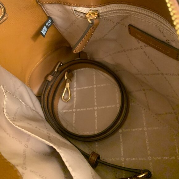 Michael Korse Reed Large Leather Belted Satchel Crossbody Brown - Picture 14 of 16